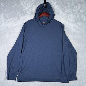Nike Yoga Hoodie Mens L Blue Loose Fit Stretch Long Sleeve Pullover Top *FLAW